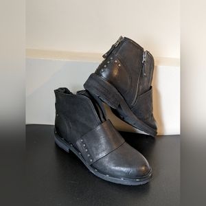OTBT Black Leather Moto Studded Ankle Booties